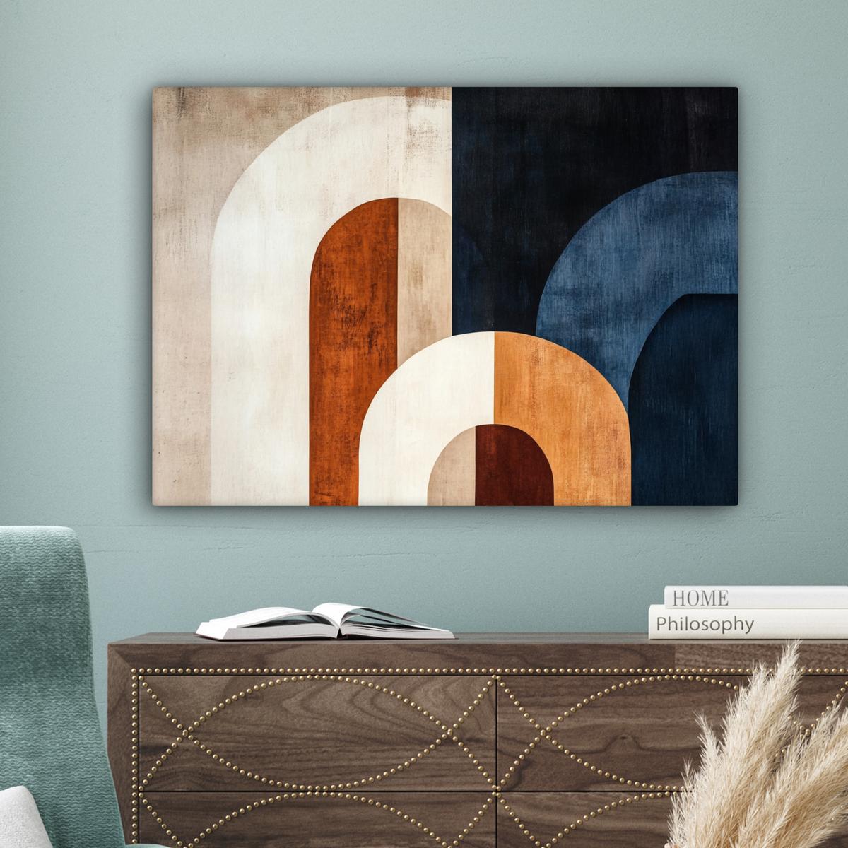 LEINWANDBILD Abstrakt - Formen - Dunkelblau Wandbilder 80x60 cm - Cognac, Textil (80/60cm) - MuchoWow