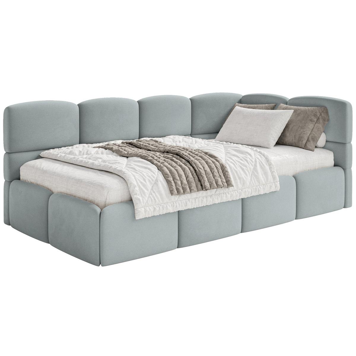 JUGENDBETT Cloudy Grau 90x200 cm, Kopfteil rechts, Samt - Schwarz/Grau, Kunststoff/Textil (90/200cm) - Selsey