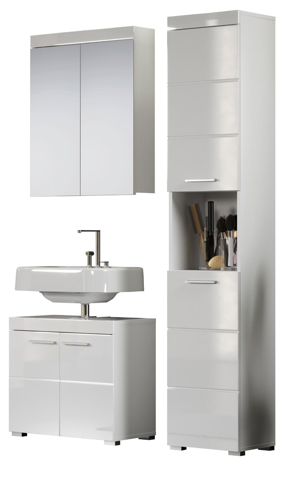 BADMÖBEL-SET weiß Hochglanz 3-teilig 112 x 190 cm, Badkombination mit viel Stauraum - Weiß, Glas/Holzwerkstoff (112/190/34cm) - Top.Furn
