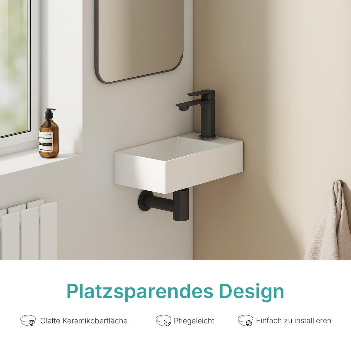 HANDWASCHBECKEN Eck-Wand Hahnloch rechts Weiß 37,7 / 21,8 / 9,9 cm - Weiß, Keramik (37.7/9.9/21.8cm) - EMKE
