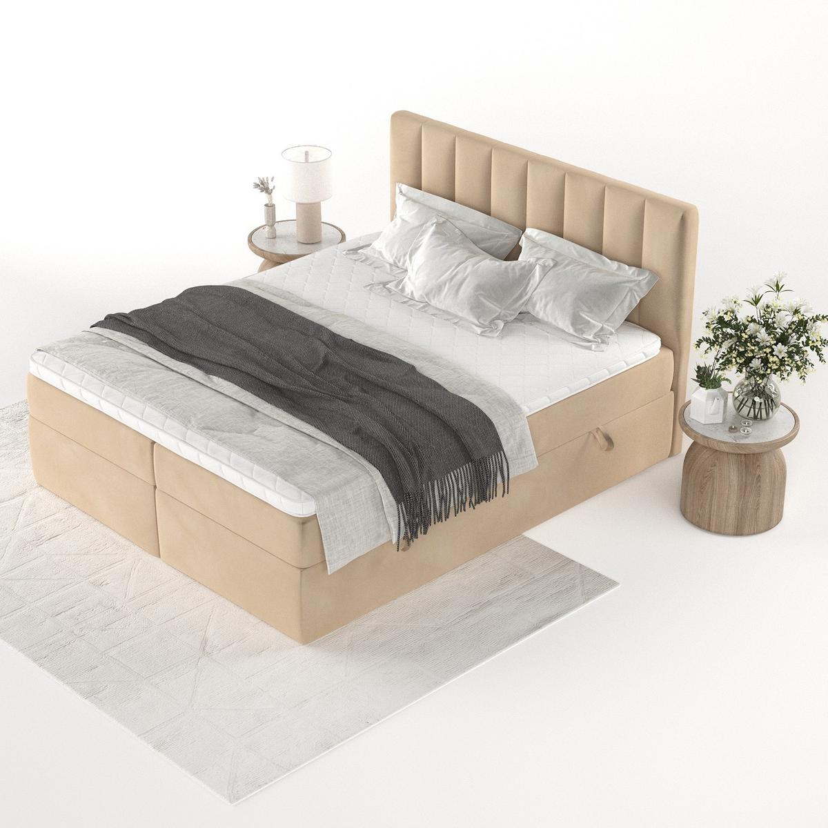BOXBETT Bari 200/200 cm Beige im Kronos Stoff - Beige, Holz/Holzwerkstoff (200/200cm) - AltaBeds