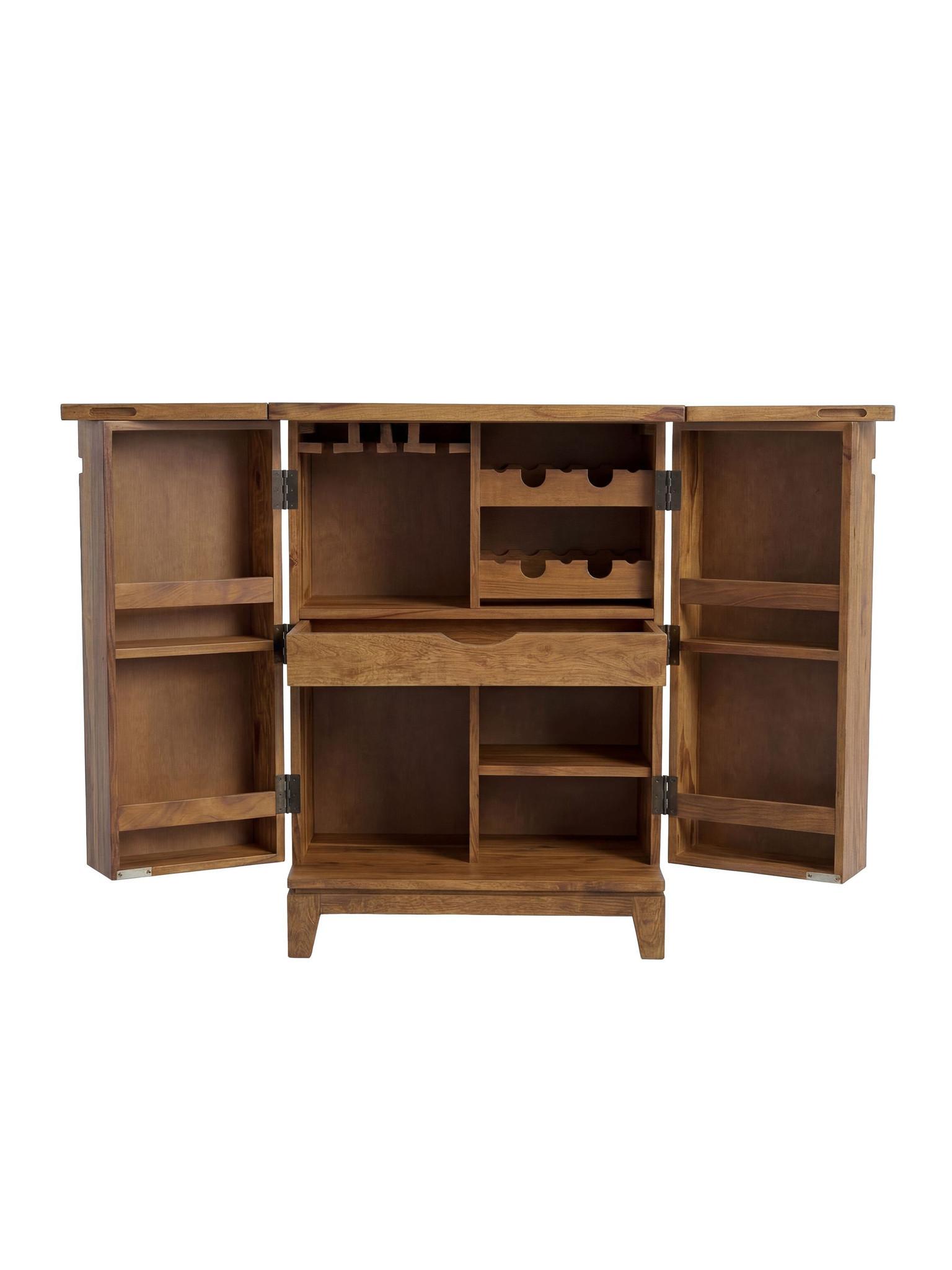 HAUSBAR SIRACUSA, Dunkles Massivholz, mit Ablagen, 65 x 50 x 90 cm - Dunkelbraun/Braun, Holz (65/90/50cm) - KADIMA DESIGN