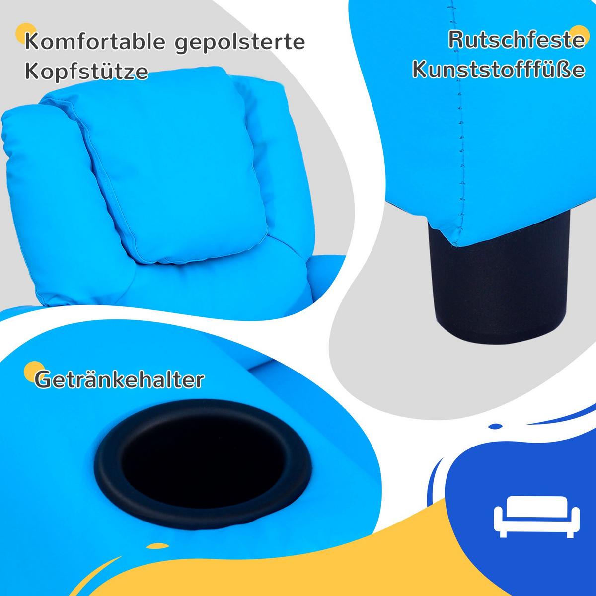 KINDERSESSEL Minisessel Kindersofa für 3-6 Jahre alt Liegefunktion Blau - Blau, Kunststoff (52/69/62cm) - HOMCOM