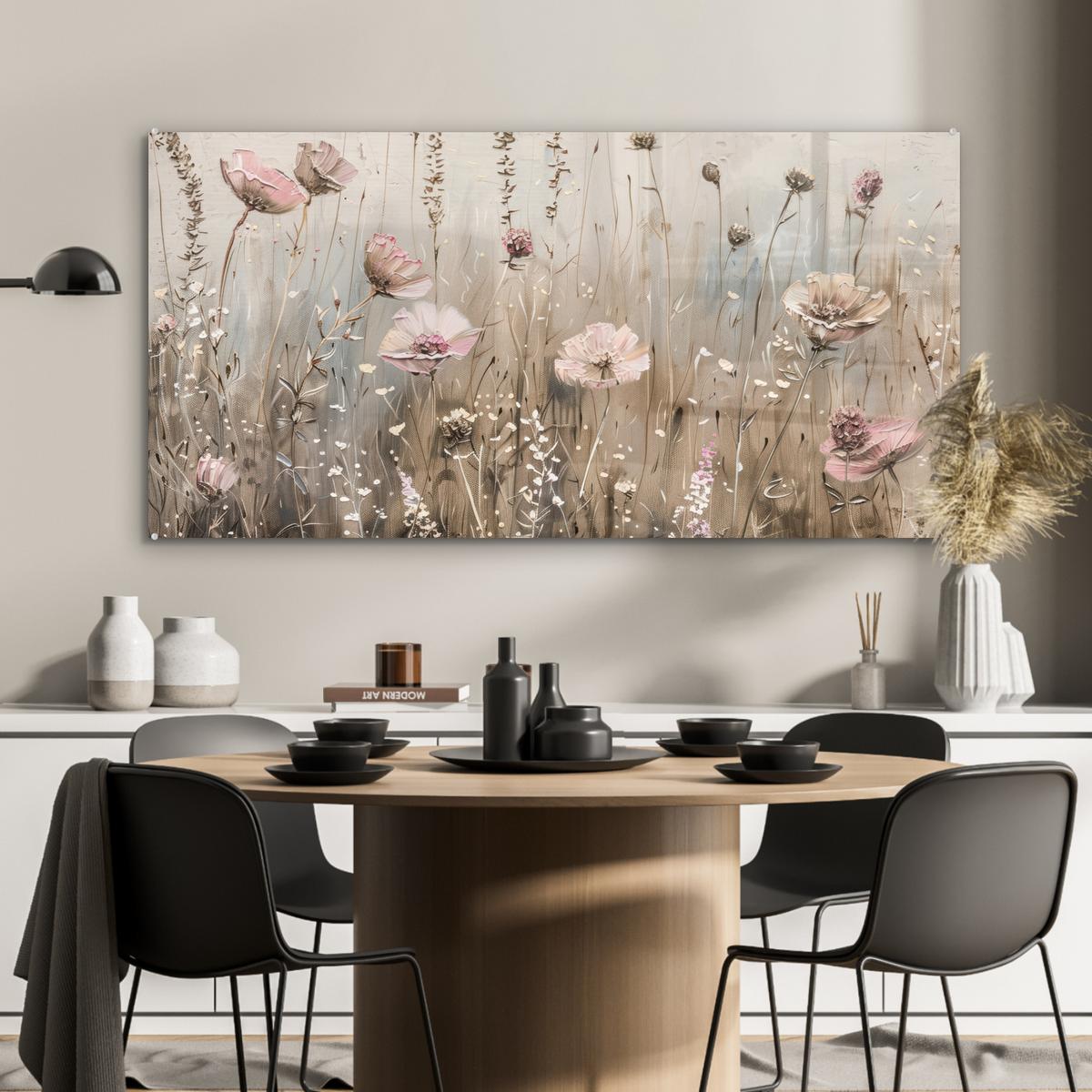 ACRYLGLASBILD Blumen - Rosa - Modern - Beige 120x60 cm - Beige, Glas (120/60cm) - MuchoWow