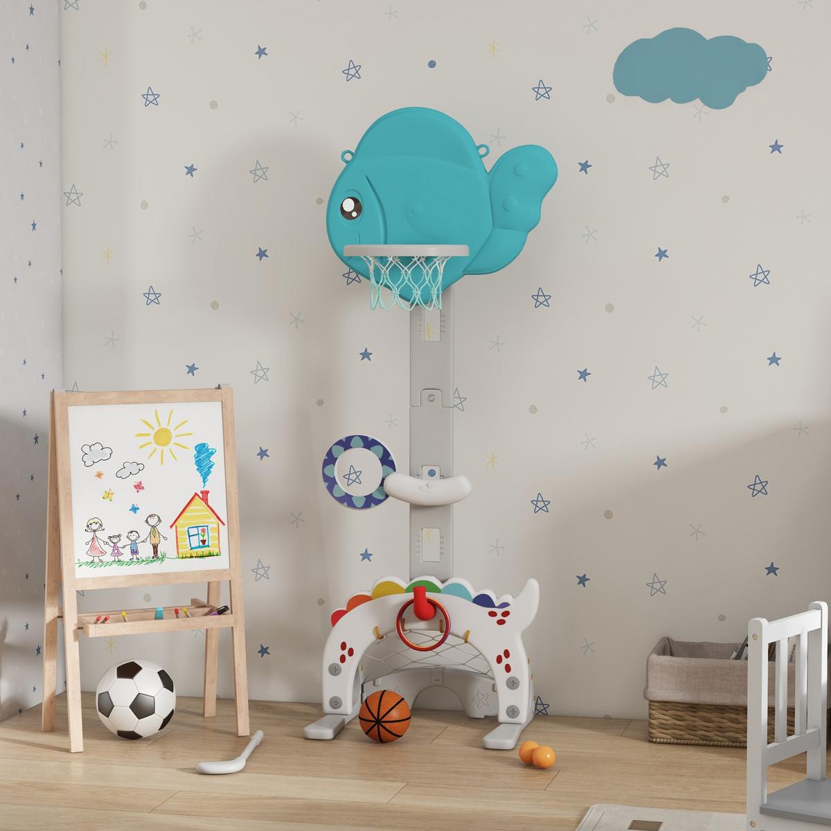 KINDER-BASKETBALLKORB HDPE Blau Grau Weiß - Blau, Kunststoff (46/51cm) - AIYAPLAY