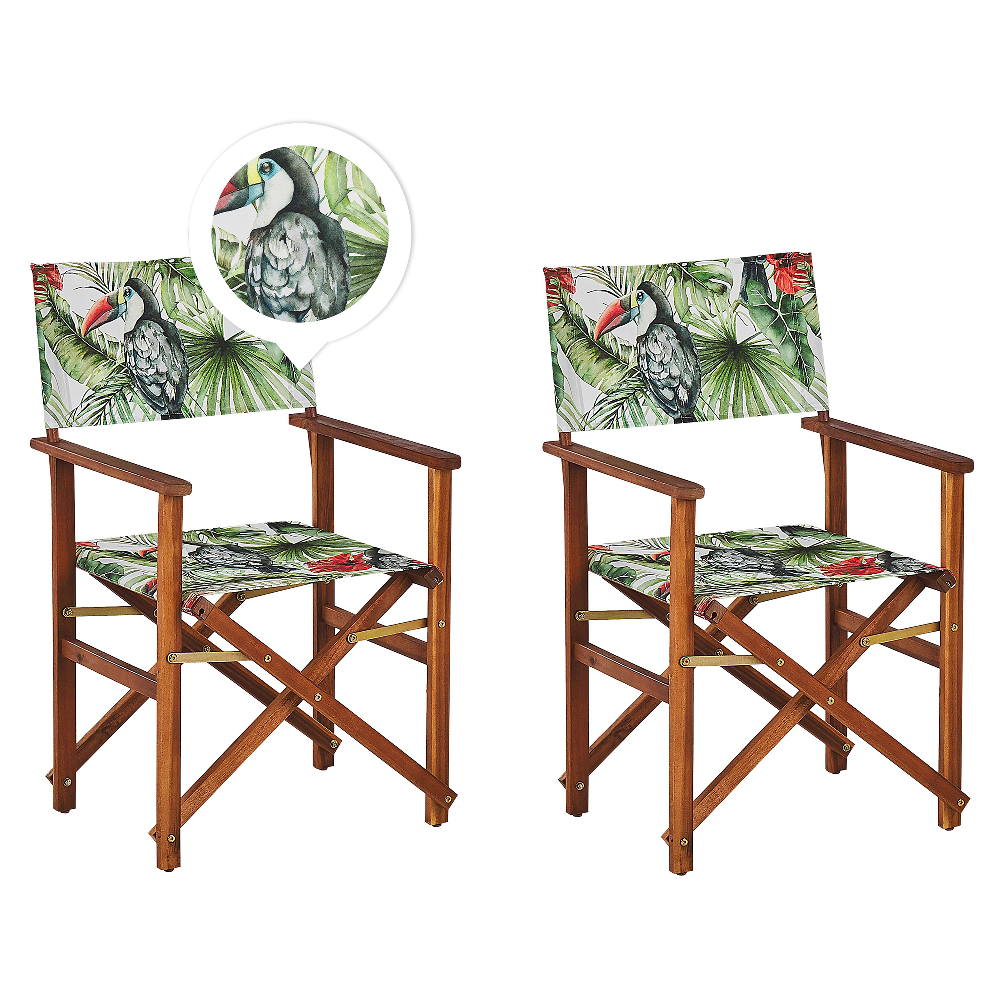 GARTENSTUHL 2er-Set Akazienholz dunkelbraun Auflagen cremeweiß/bunt Cine - Dunkelbraun/Multicolor, Holz (50/91/50cm) - Beliani