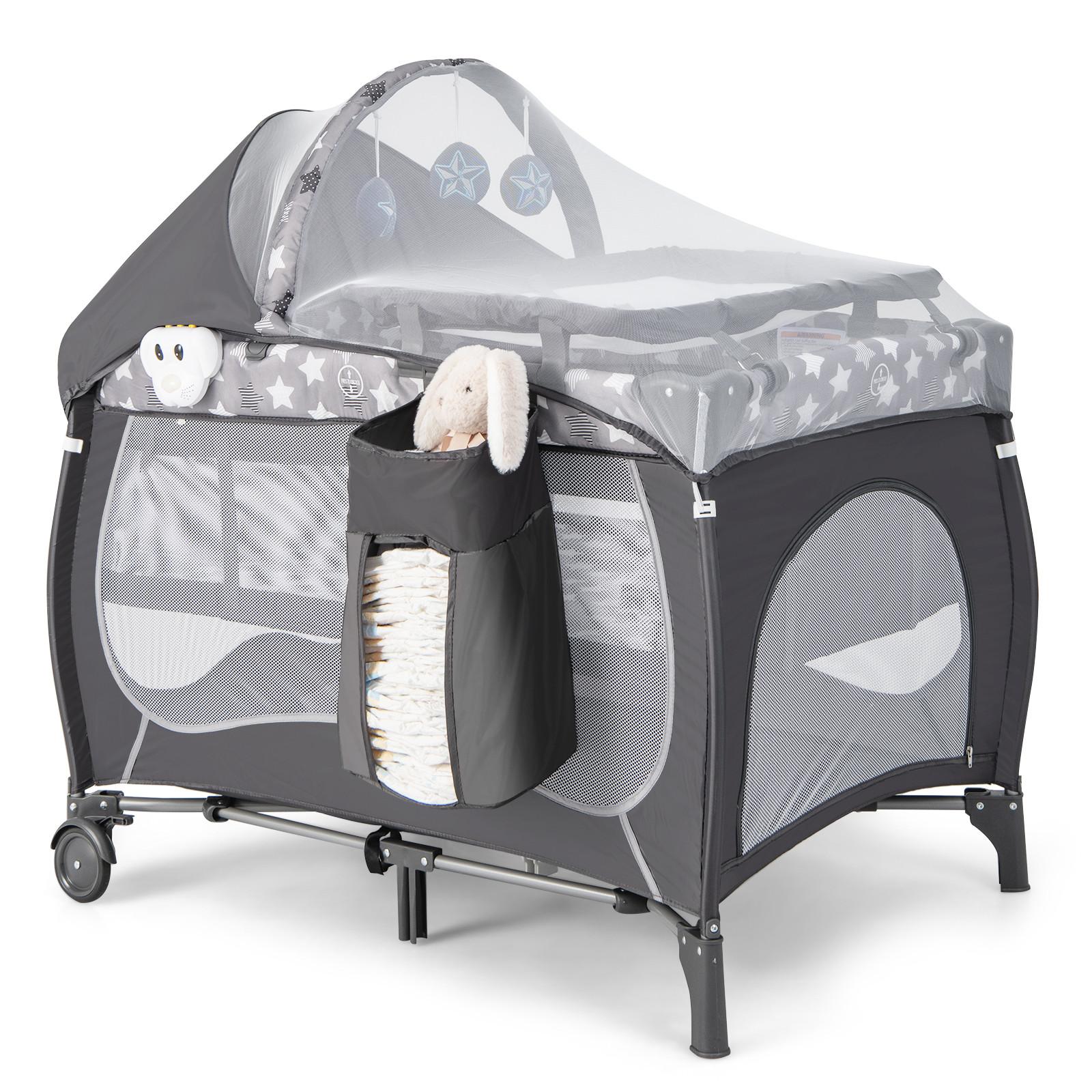 BABYBETT Grau - Grau, Textil - COSTWAY