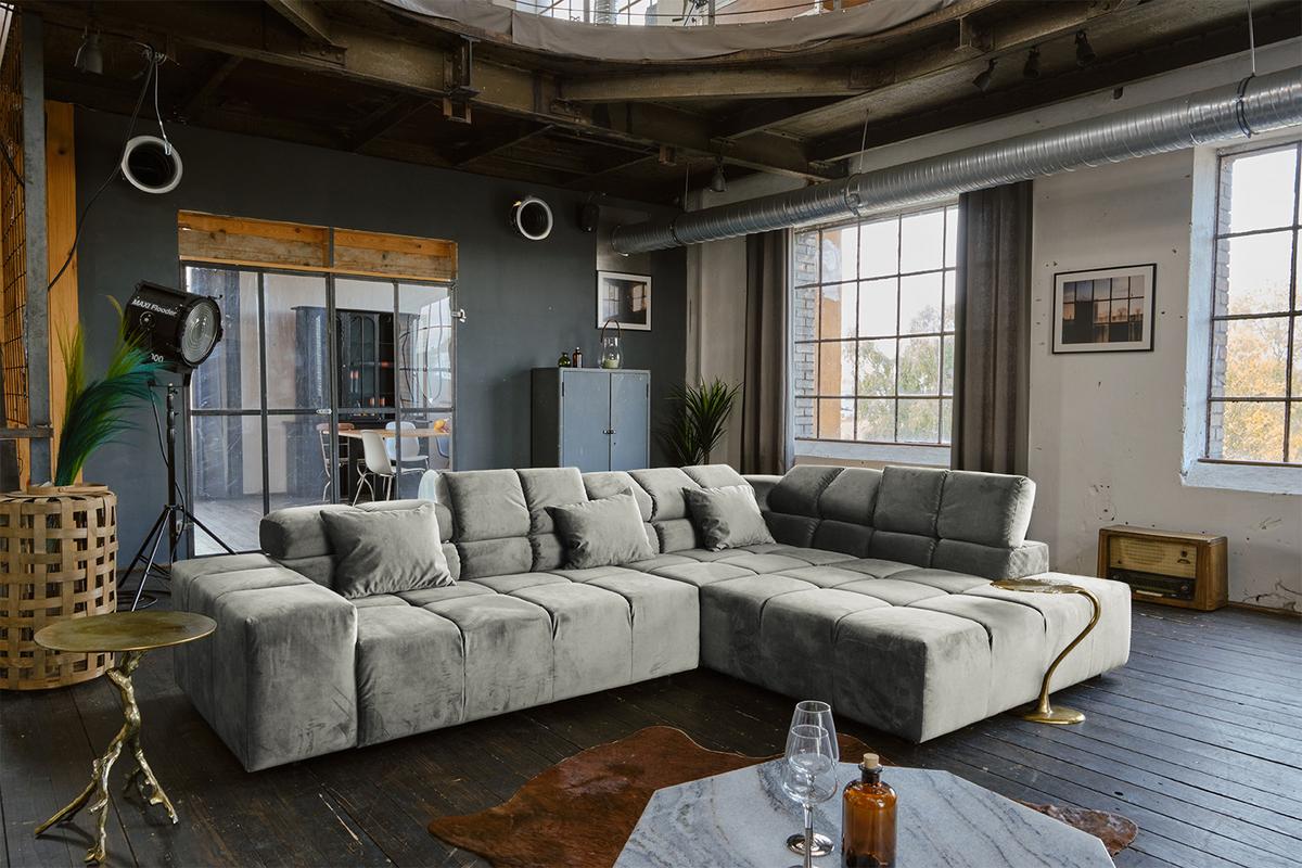 ECKSOFA NEVADA Silber Velvet - Silberfarben/Schwarz, Textil (319/215cm) - KAWOLA