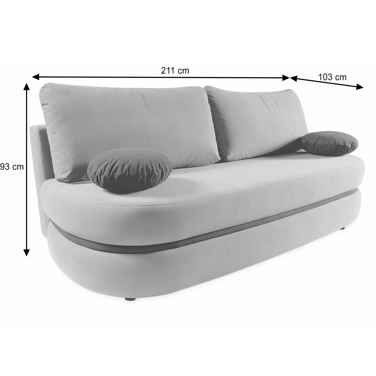 SCHLAFSOFA Valio 3-Sitzer mit Schlaffunktion, Grau - Grau, Textil (211/93/103cm) - Beautysofa