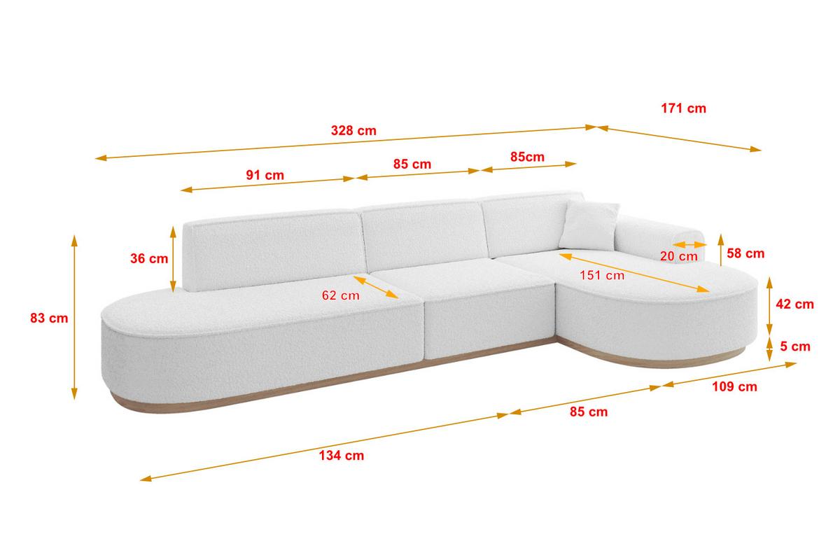 ECKSOFA Ottomane Rechts MARI-L2-v1 - 328x171x83 cm Weiß Bouclé - Weiß, Holzwerkstoff/Textil (171/328cm) - ALTDECOR