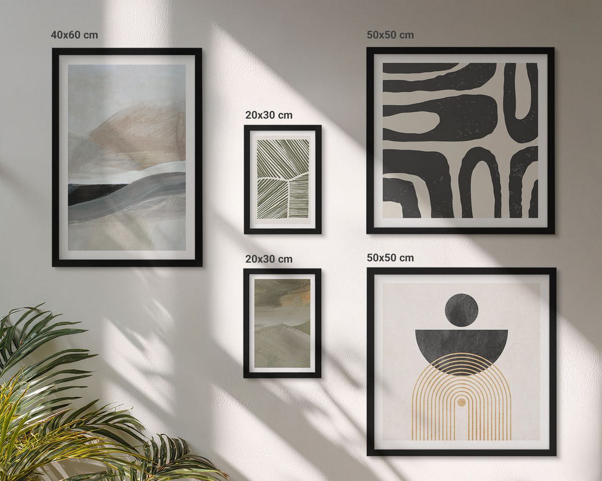 BILDER SET 5er Set - 50x50 cm & 20x30 cm & 40x60 cm Schwarzer Rahmen - Gemalte abstrakte Dekorationen - Schwarz, Kunststoff (40/60cm) - TULUP