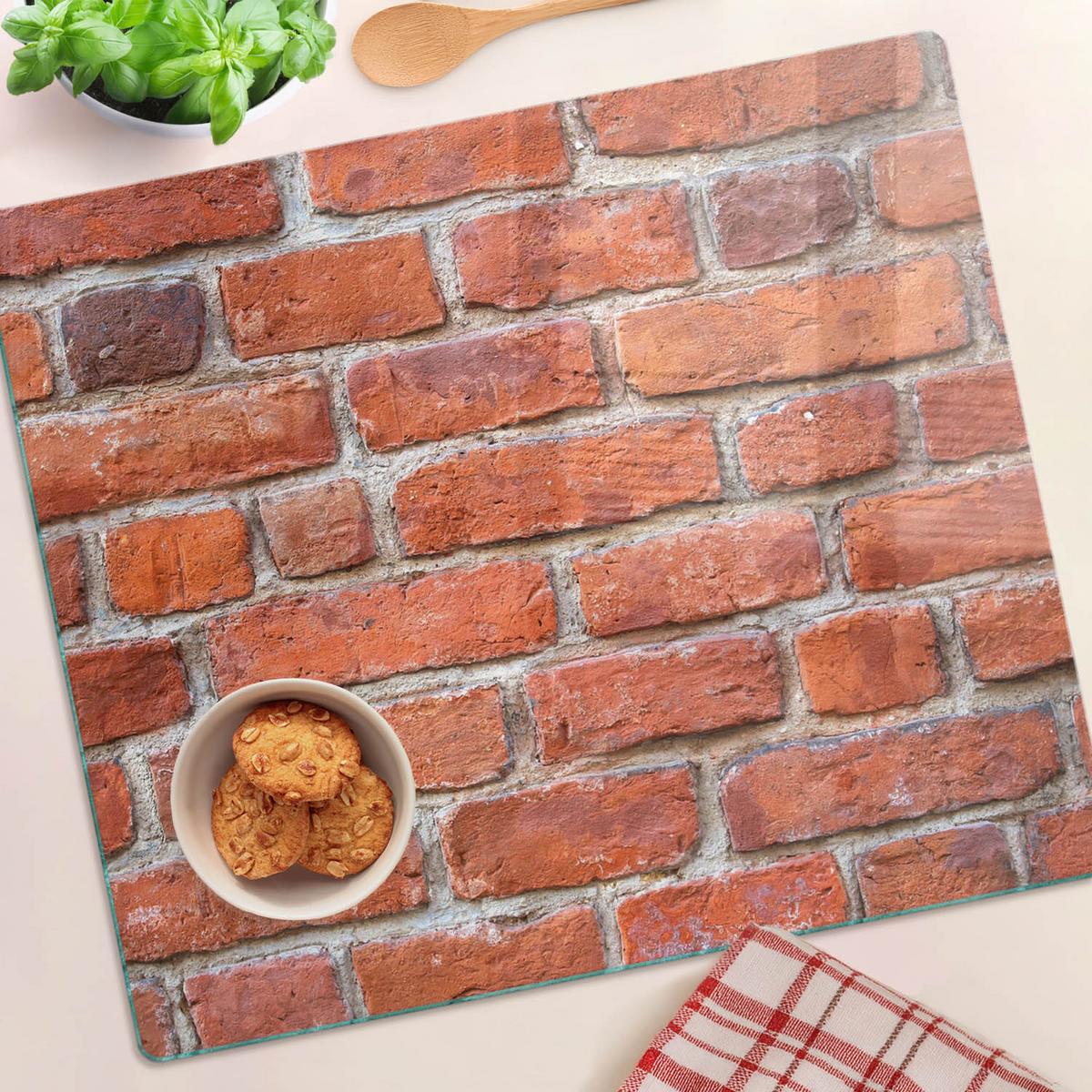 GLASPLATTE 60x52 cm Ziegelmauer - Rot, Glas (60/0.4/52cm) - TULUP
