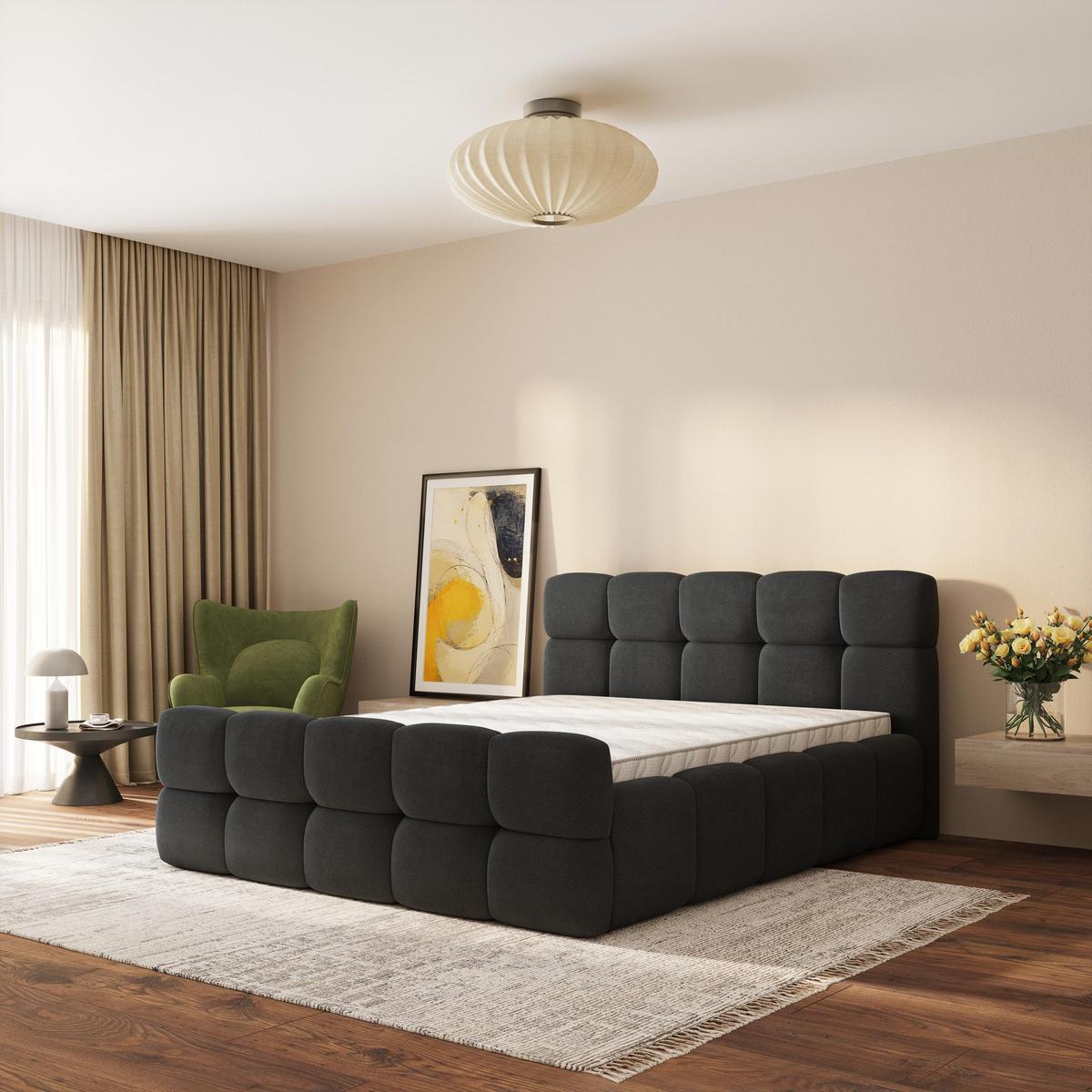 POLSTERBETT ELIZJA 140x200 cm mit Bettkästen - Schwarz - Schwarz, Holz (140/200cm) - MASSENO