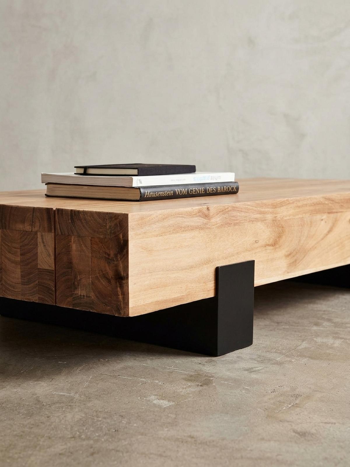 COUCHTISCH Industrie-Stil in Akazienholz und Schwarz Metall, Maße 130x25x59 cm - Beige/Schwarz, Holz/Metall (59/130/25cm) - KADIMA DESIGN