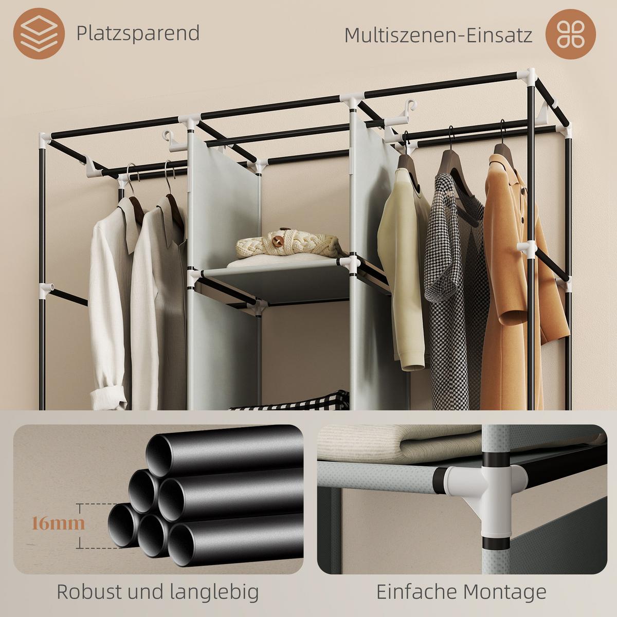 STOFFSCHRANK Stahl Vliesstoff Hellgrau - Hellgrau, Kunststoff (43/162.5/125cm) - HOMCOM