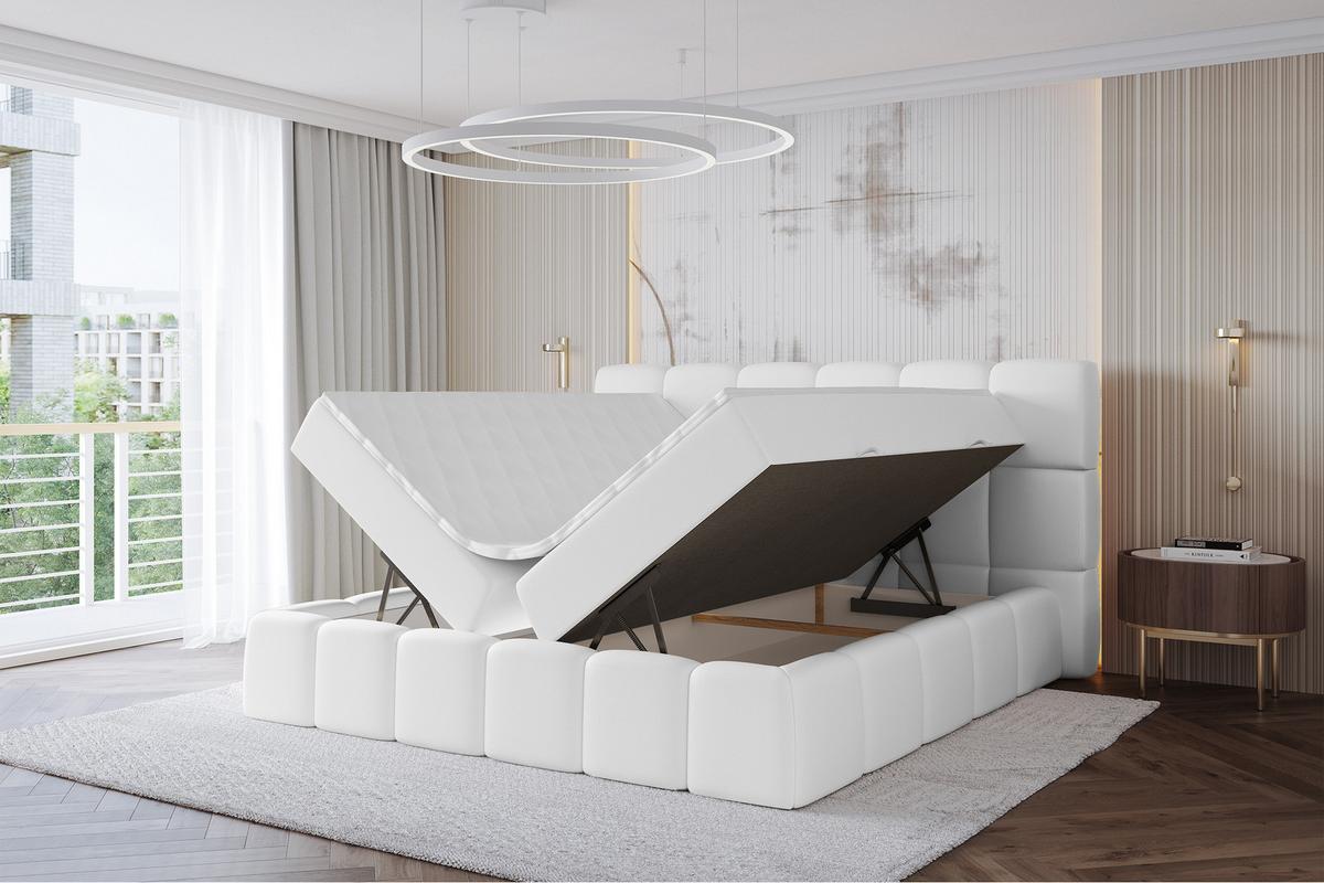 BOXBETT - AURI-H3 - 160x200 Weiß Kunstleder - Weiß, Holzwerkstoff (160/200cm) - ALTDECOR