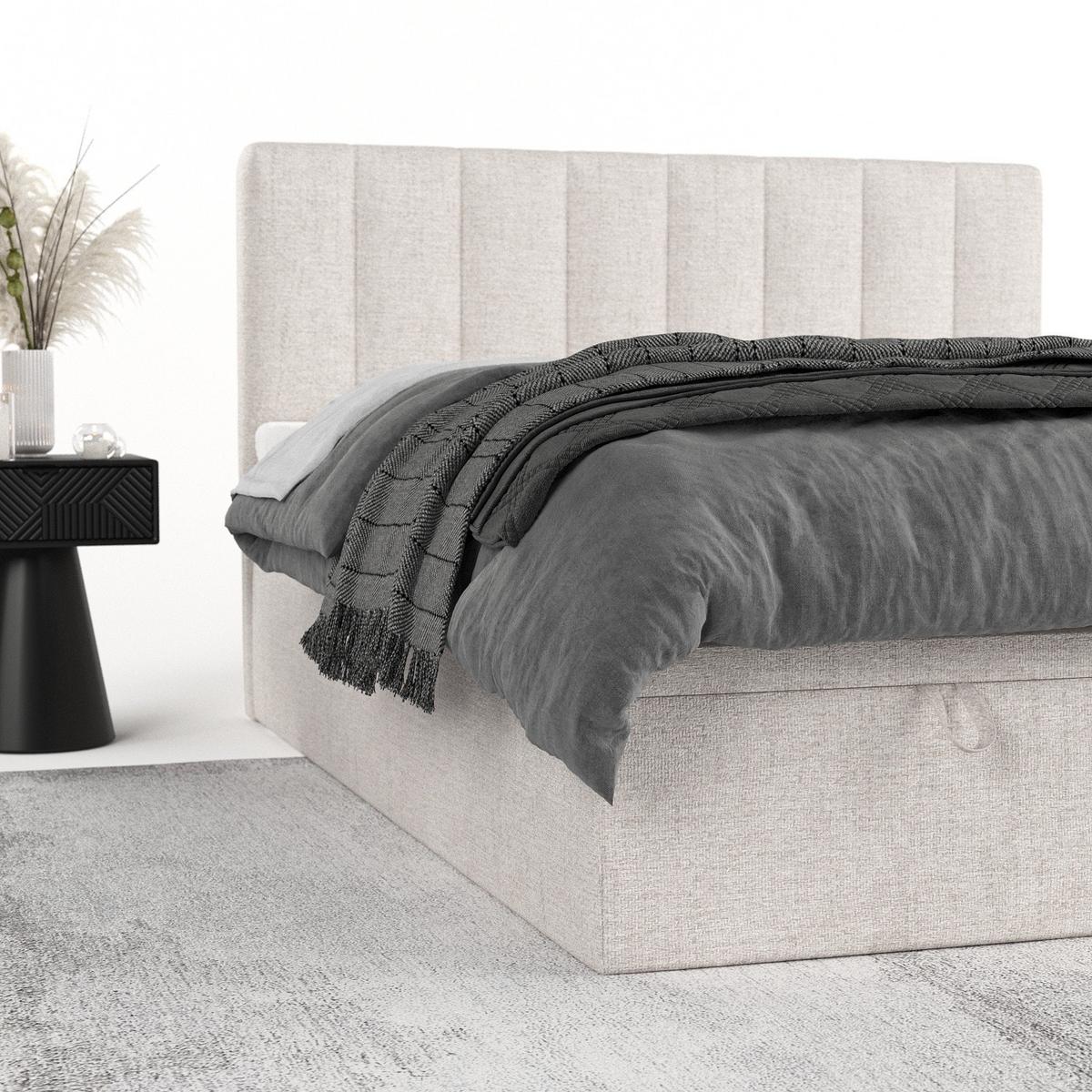 BOXBETT Lume 180/200 cm Hellbeige im Neve Stoff - Sandfarben/Schwarz, Holz/Holzwerkstoff (180/200cm) - AltaBeds