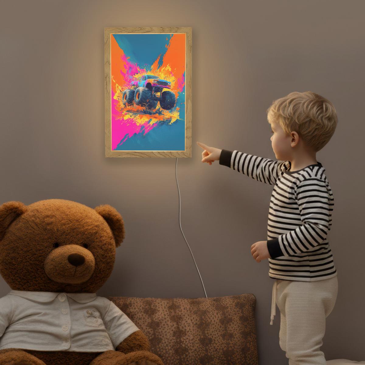 NACHTTISCHLAMPE Monstertruck - Abstrakt - Farbspritzer - Farbenfroh 20x30 cm - Pink, Holzwerkstoff (8/20/30cm) - OnlyWow