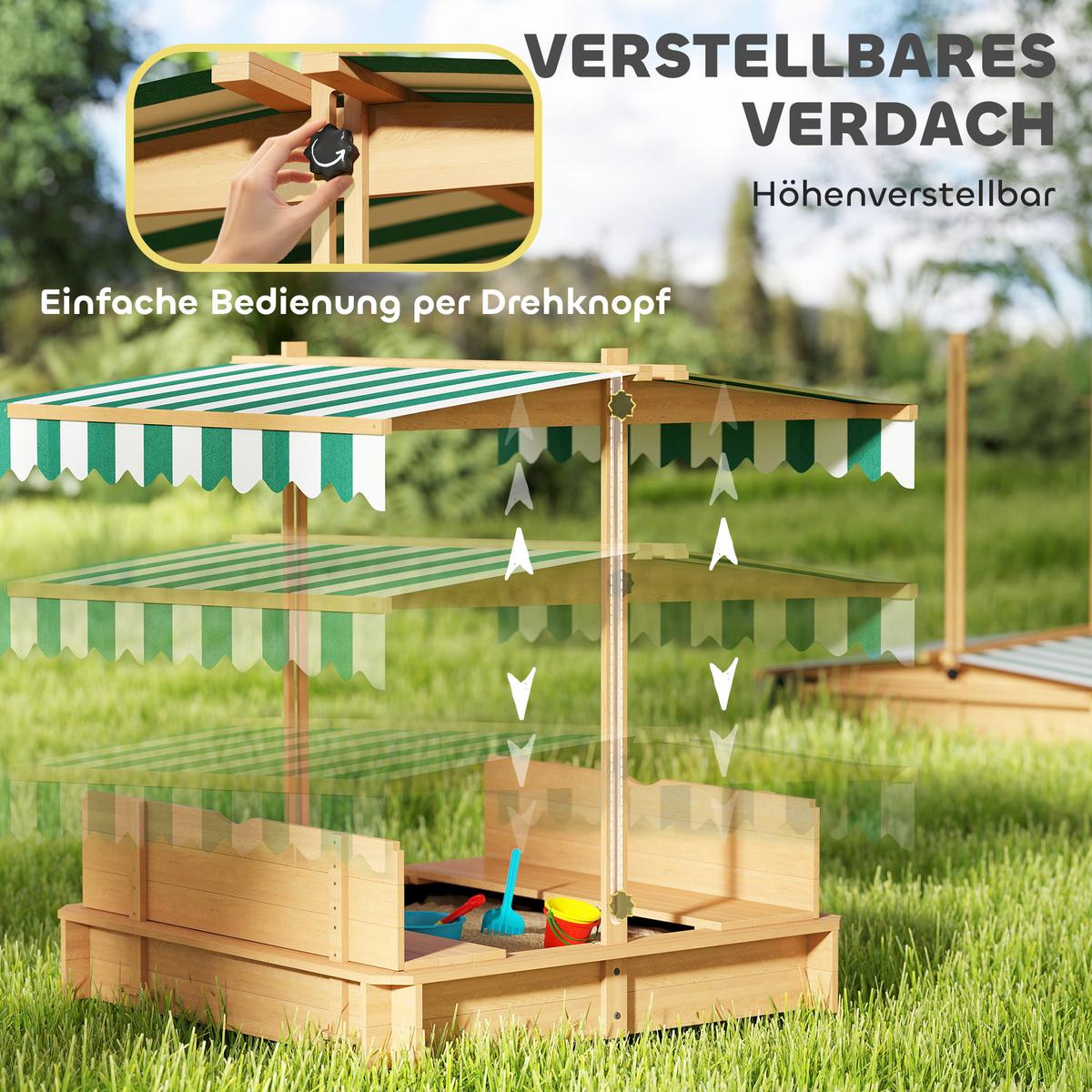 SANDKASTEN aus Tannenholz Polyester Grün Weiß - Hellbraun, Holz (106/106/115cm) - Outsunny