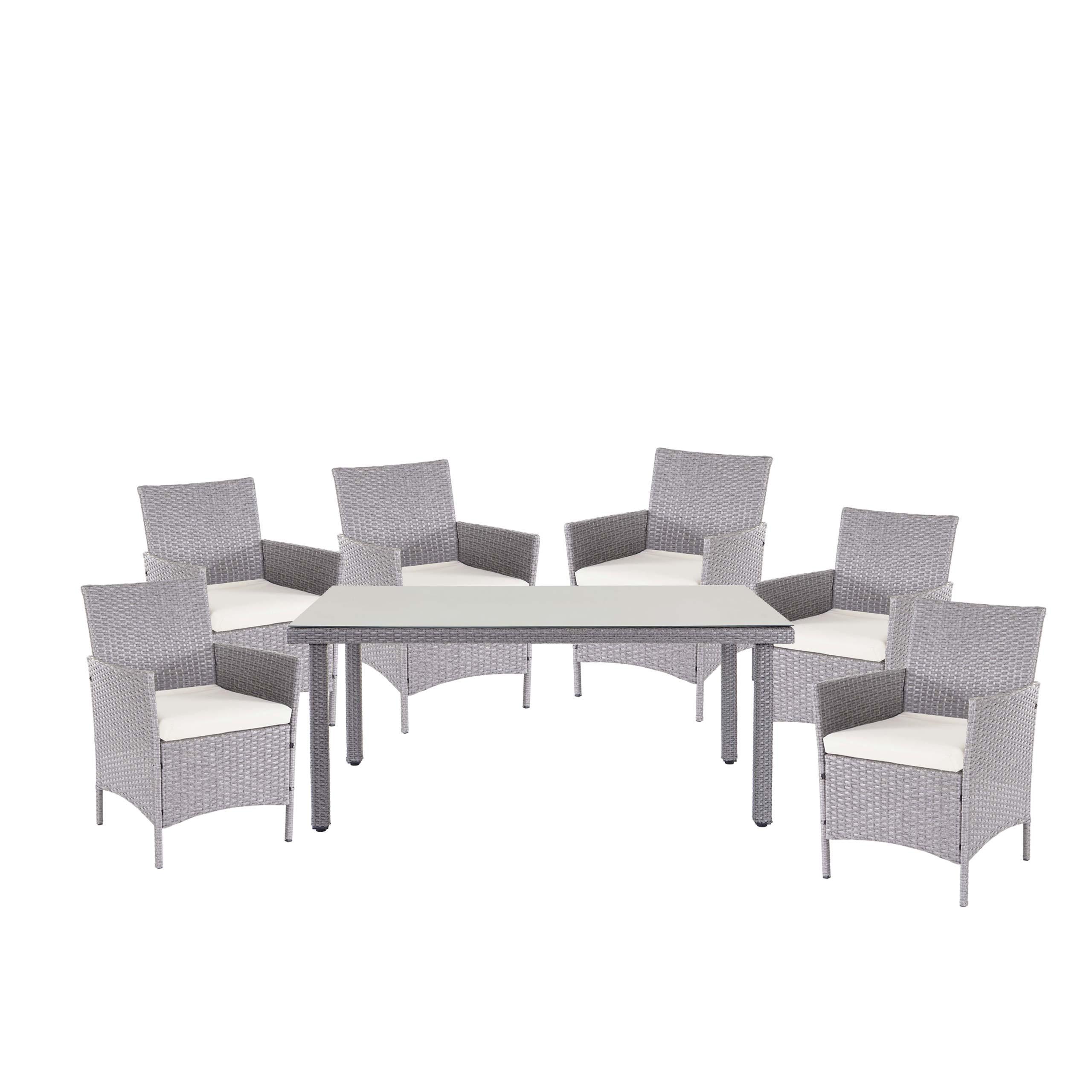 POLY-RATTAN-GARNITUR Grau, Cremeweiß - Weiß/Grau, Kunststoff - MCW