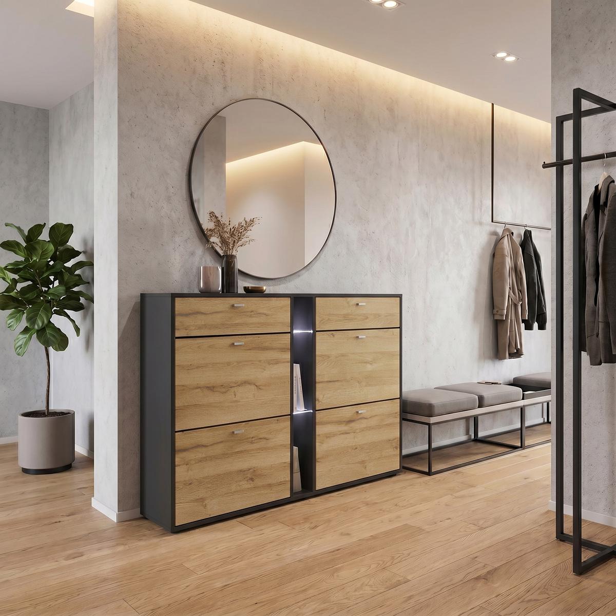 SCHUHSCHRANK Today Fronten in Eiche Natur - Eichefarben, Holzwerkstoff (155.5/95/28cm) - Vladon