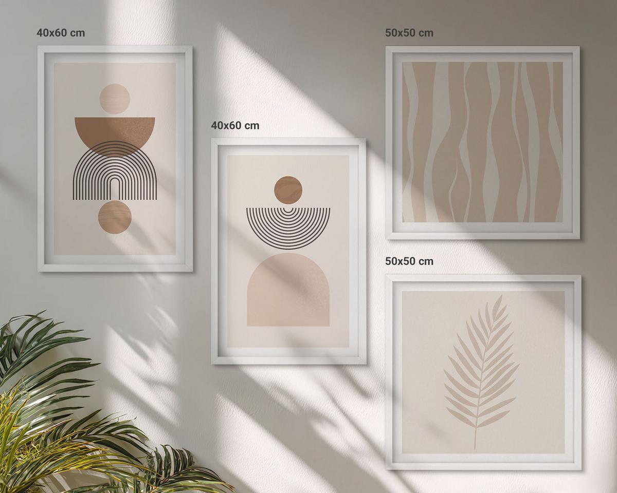BILDER SET 4er Set - 50x50 cm & 40x60 cm Weißer Rahmen - Abstrakte Formen braun beige - Weiß, Kunststoff (50/50cm) - TULUP