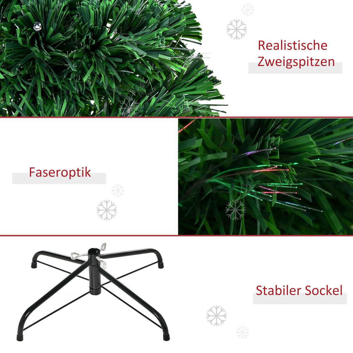 WEIHNACHTSBAUM Tannenbaum Christbaum LED Lichtfaser Baum Stern 8 Modell - Grün, Metall (150cm) - HOMCOM