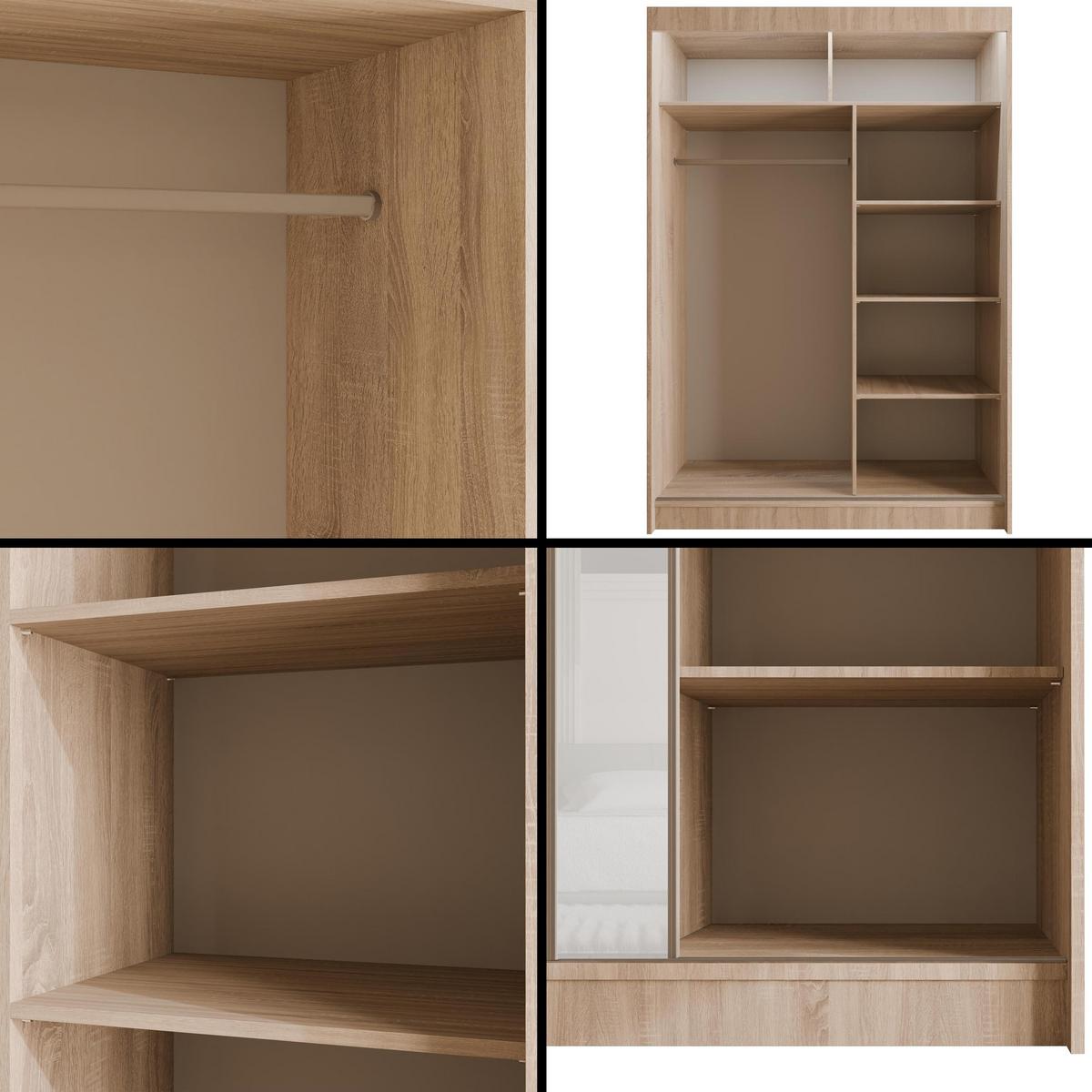 KLEIDERSCHRANK VESLI mit LED - 120 cm - Sonoma Eiche|Weiß - Weiß/Sonoma Eiche, Holzwerkstoff (120/215/61cm) - ALTDECOR
