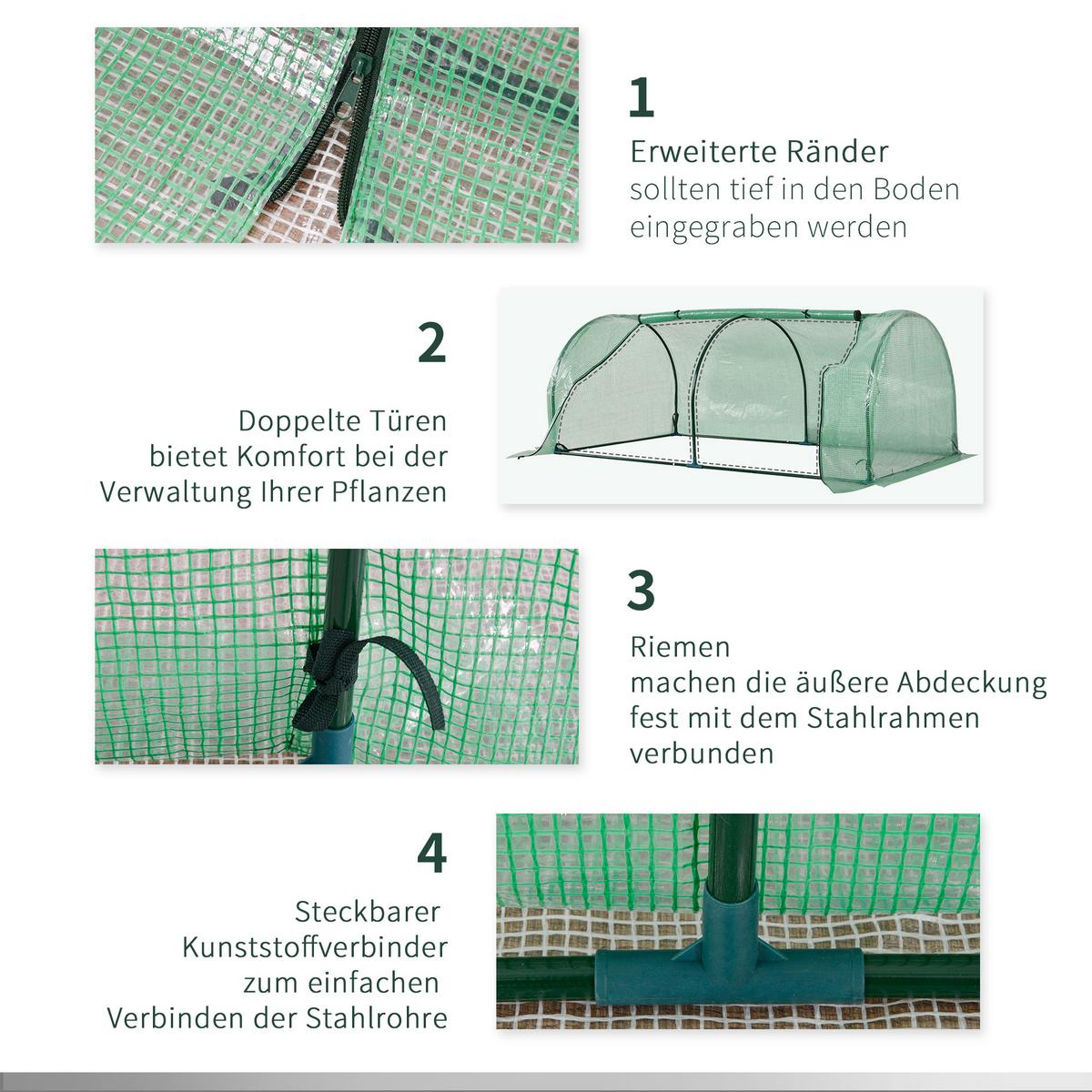 GEWÄCHSHAUS, 200L x 100B x 80H cm - Grün, Kunststoff (100/80/200cm) - Outsunny