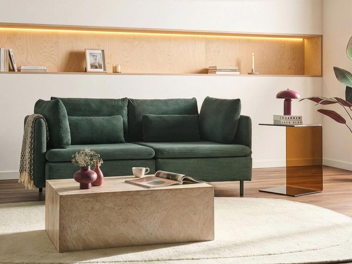 MODULSOFA 2-Sitzer Dunkelgrün Cord Egeris - Grün, Textil (172/80/94cm) - Beliani