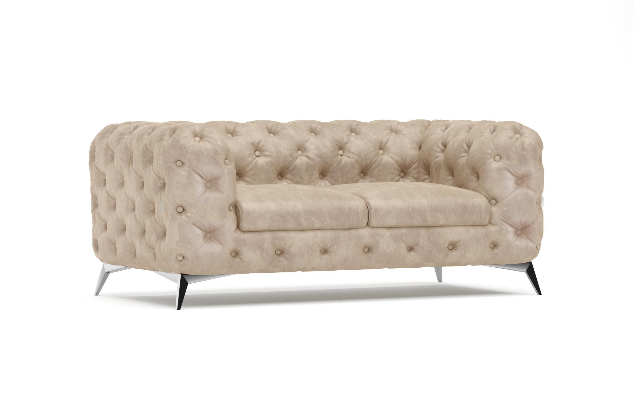 CHESTERFIELD-SOFA 2-Sitzer Quantum Beige Samt - Beige/Silberfarben, Holz/Textil (185/75/100cm) - S-Style Möbel