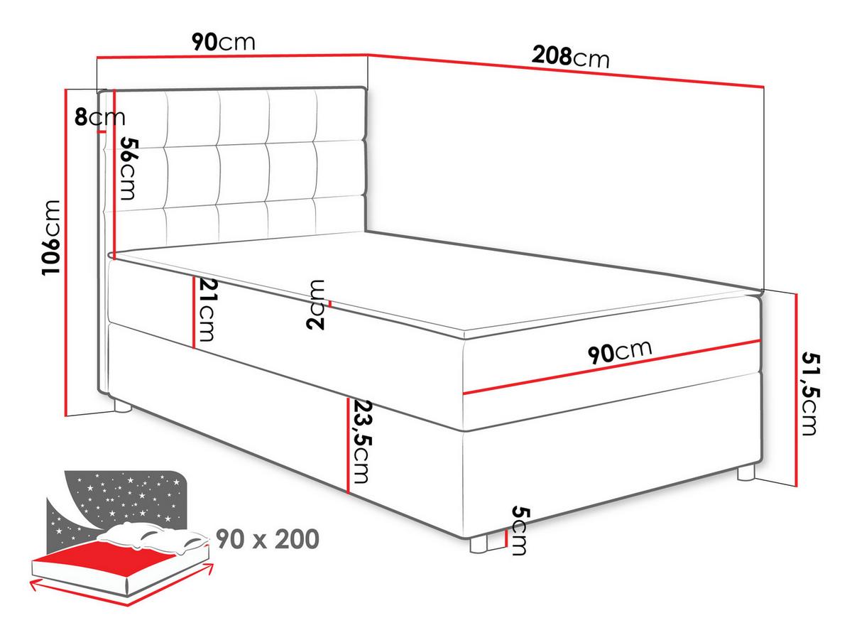 BOXBETT Lind - H3 - Schwarz/Grau, Holz/Holzwerkstoff (90/200cm) - MIRJAN24