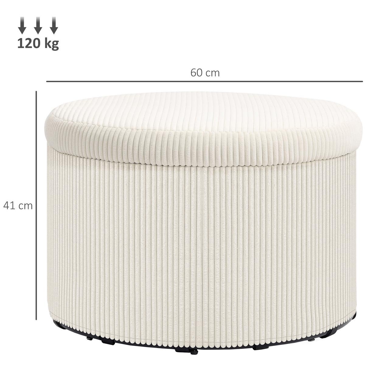 SITZHOCKER mit Stauraum Hocker mit Deckel, Runder Polsterhocker für Wohnzimmer - Beige, Holzwerkstoff (60/41/60cm) - HOMCOM