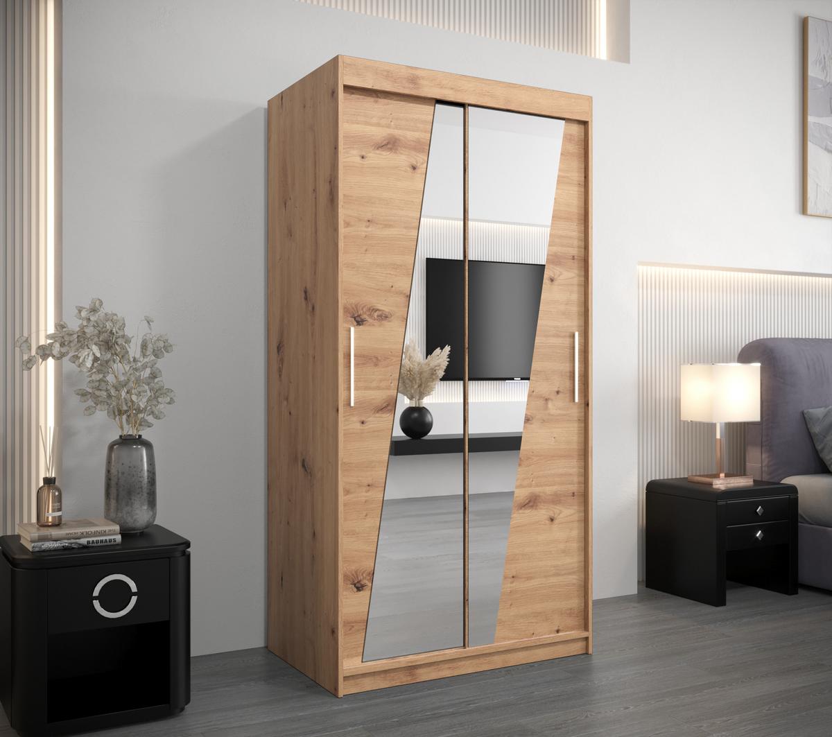 SCHWEBETÜRENSCHRANK 200/100/62 2-türig - Silberfarben/Eiche Artisan, Holz/Kunststoff (100/200/62cm) - MÖBEL KRYSPOL