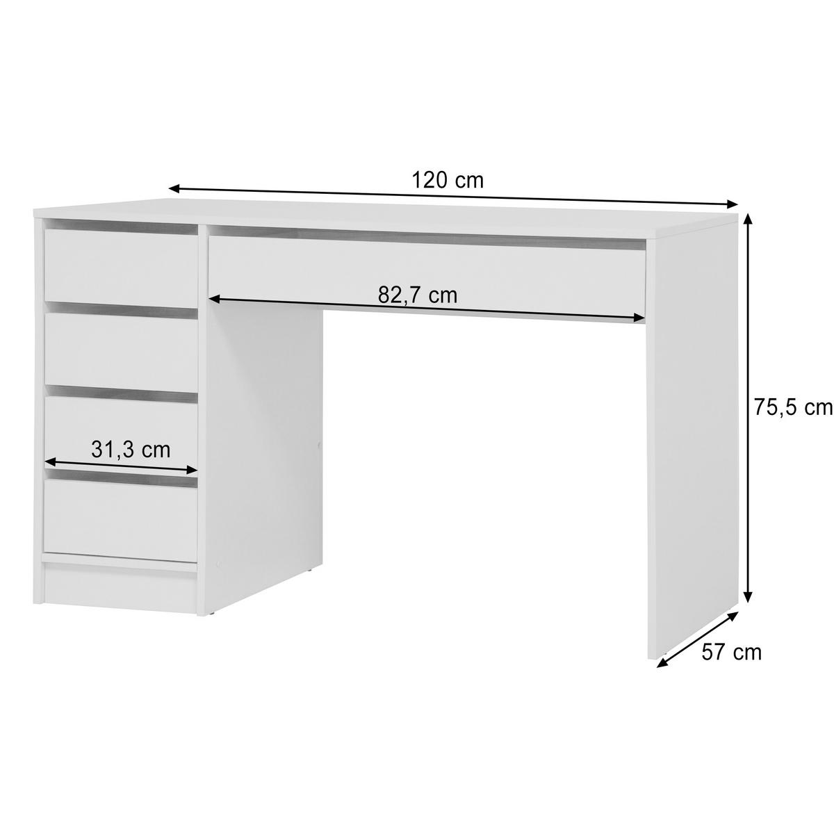 SCHREIBTISCH Malta mit 5 Schubladen, grifflos, Kaschmir - Kaschmir, Holzwerkstoff (57/120/75.5cm) - Beautysofa