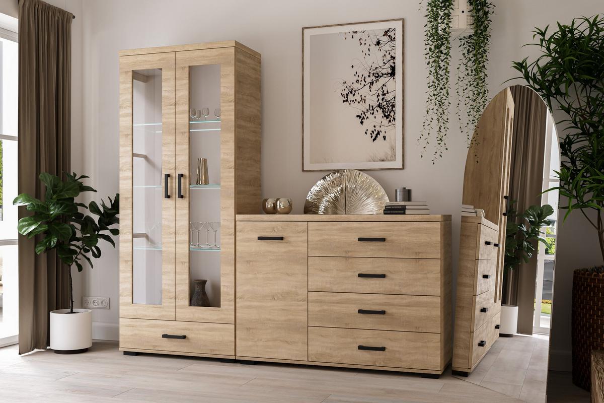 KOMMODE LIVORNO 120/85/40cm mit 4 Schubladen 1 Türen Eichefarben - Eichefarben, Holzwerkstoff (120/85/40cm) - MASSENO