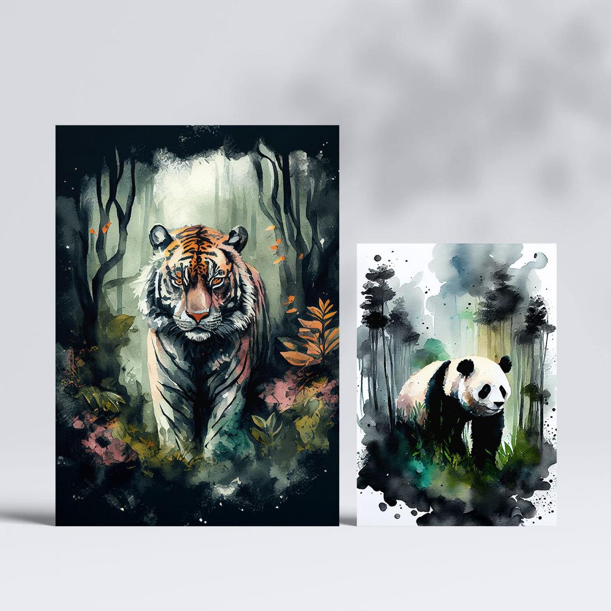 POSTER Set Mit 6 Wilde Welt Illustrationen Von Tieren In Naturlandschaften A3 & A4 Rahmenlos - Klar, Papier (29/3cm) - Nacnic