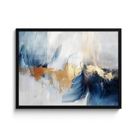POSTER MIT RAHMENGERAHMTES BILD Gold - Blau - Aquarell - Kunst - Modern 80x60 cm - Hellblau, Papier (80/60cm) - MuchoWow
