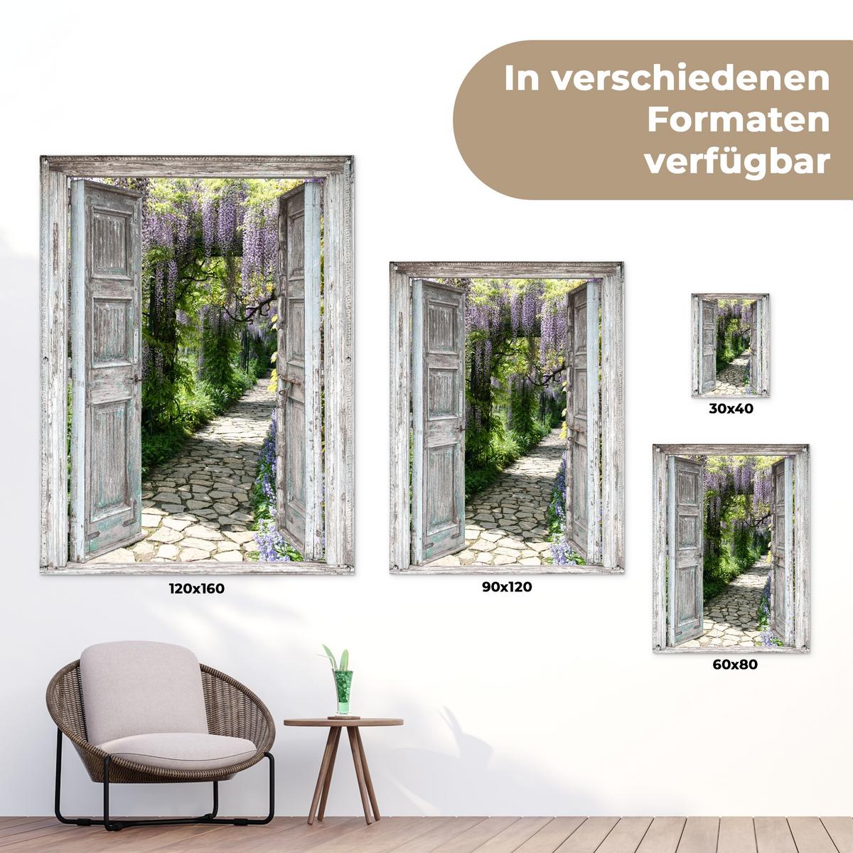 GARTENPOSTER Aussicht - Wald - Steine - Frühling Gartendekoration 120x160 cm - Hellgrau, Kunststoff (120/160/0.2cm) - OnlyWow