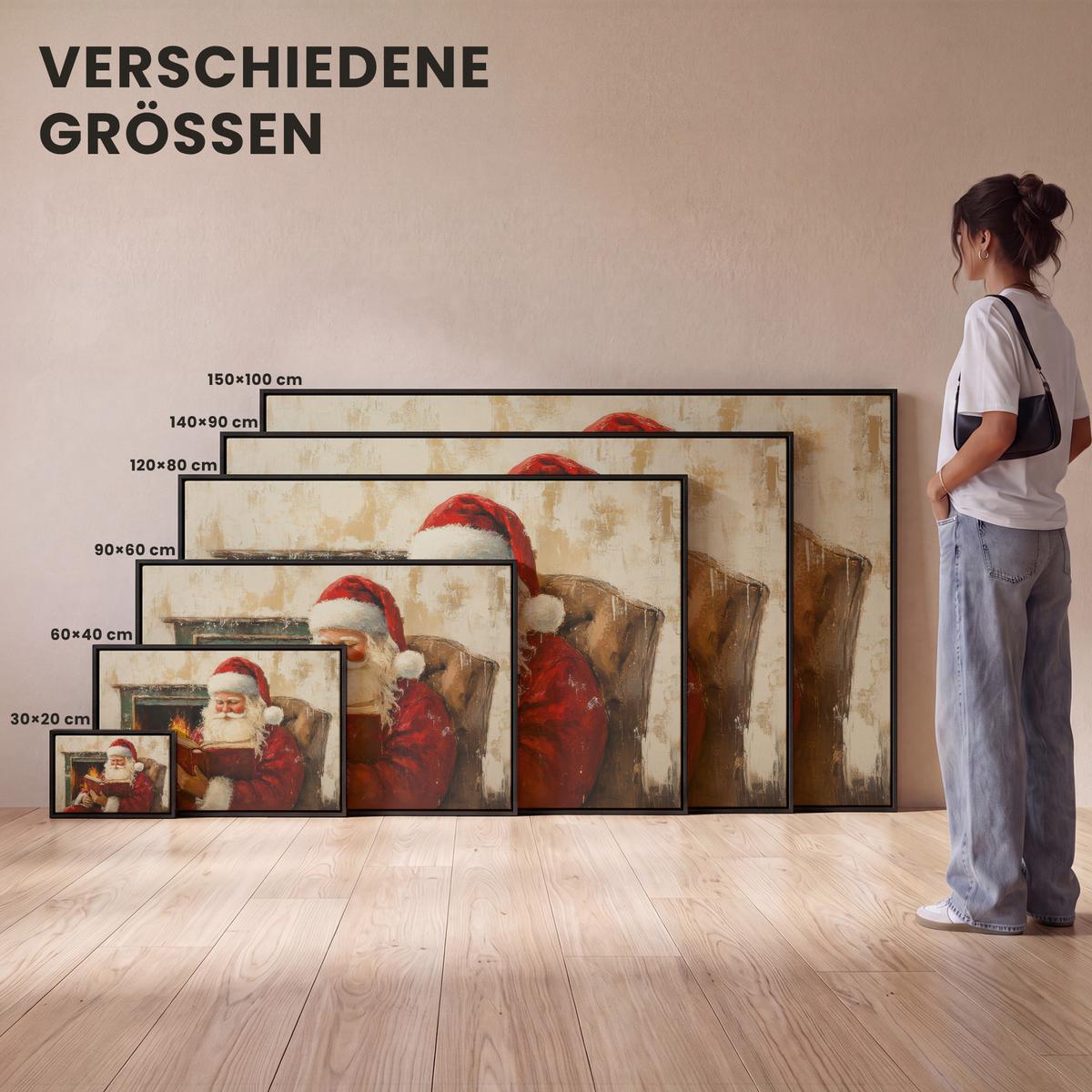LEINWAND Bilder mit Rahmen - Weihnachten - Weihnachtsmann - Winter - Open Fireside - 150x100 - Dunkelrot, Textil (150/100cm) - MuchoWow