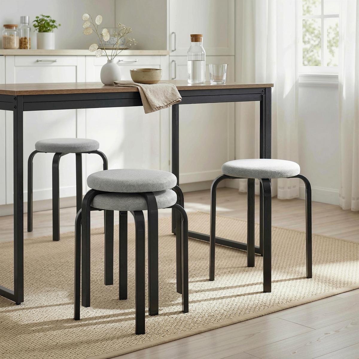 HOCKER 4er Set Kunstleinen Stahl Grau - Schwarz/Grau, Textil/Metall (40/45/40cm) - HOMCOM