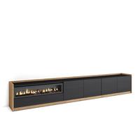 LOWBOARD, Schwarz Eiche, Elektrokamin, 310/37/50cm - Schwarz, Holzwerkstoff (310/50/37cm) - Skraut Home