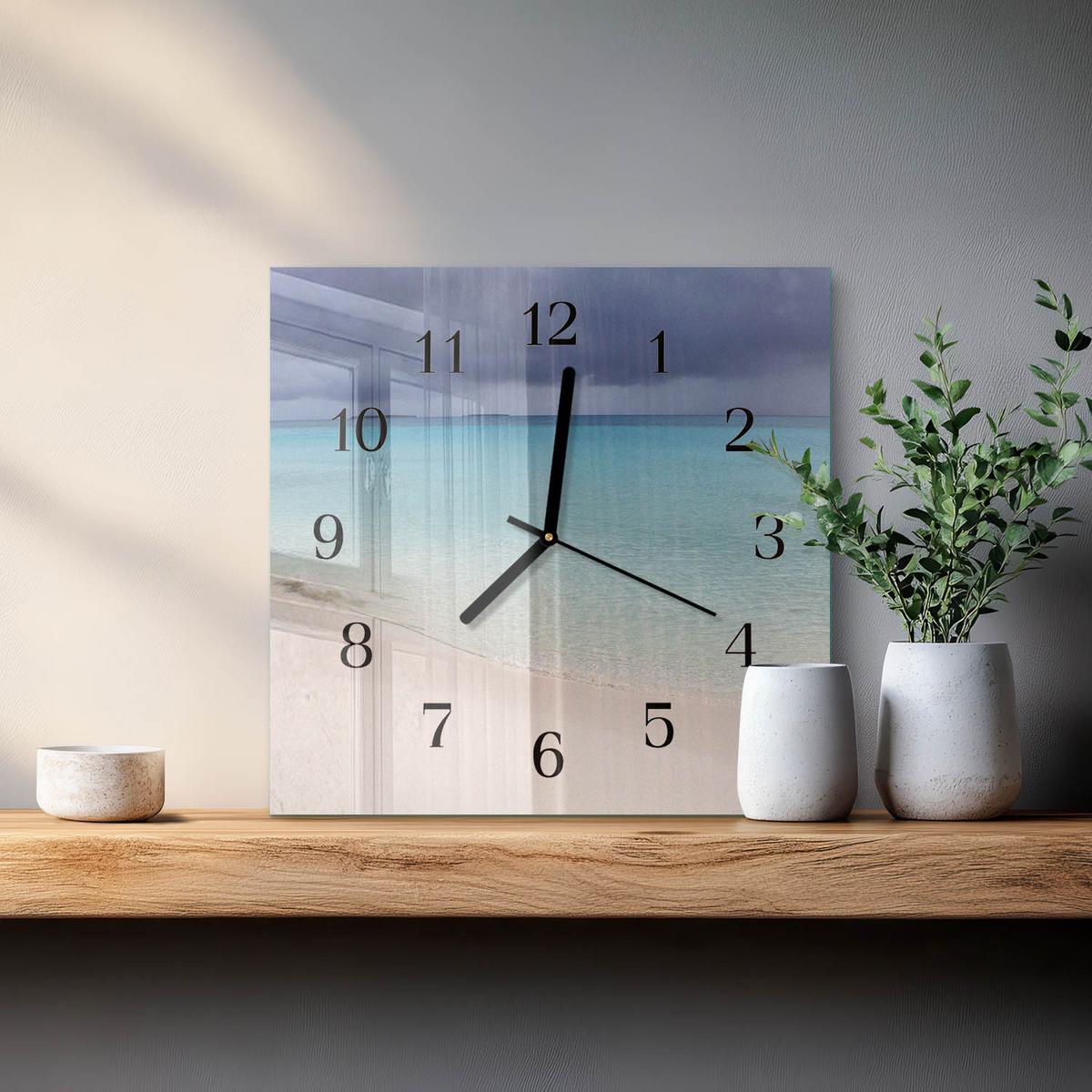 WANDUHR aus Glas 30x30 cm - Strand - Blau, Glas (30/30/0.4cm) - TULUP