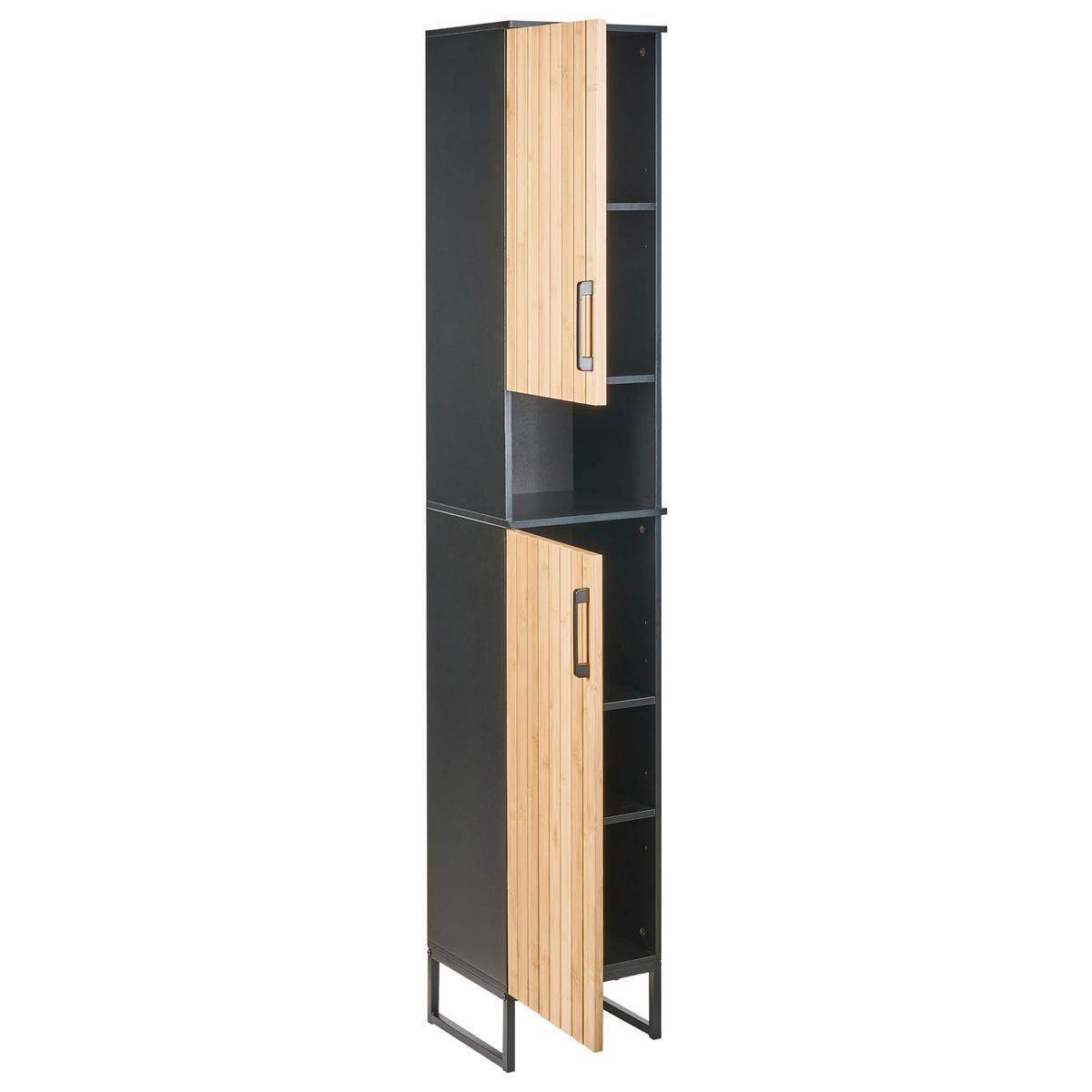 BADEZIMMERSCHRANK Bambus 30 cm Hellbraun Miscanti - Hellbraun/Schwarz, Holz (30/170/30cm) - Beliani