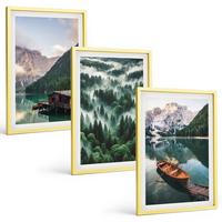 BILDER SET 3er Set - 40x60 cm Goldrahmen - Bergsee, Boot, Waldnebel - Goldfarben, Kunststoff (40/60cm) - TULUP