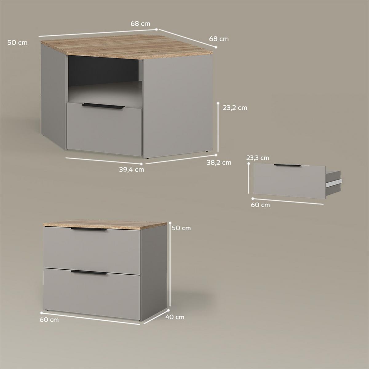 WOHNWAND Piave Greige 3 Teile - Greige, Holzwerkstoff (68/50/68cm) - Livinity®