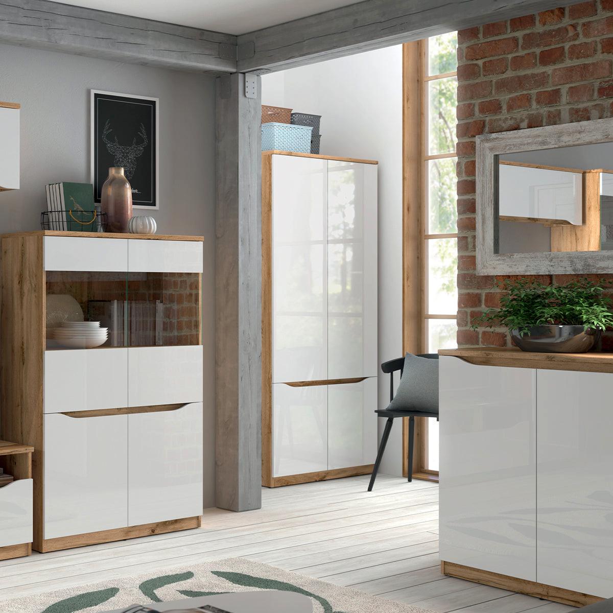 SCHRANK 2 Türen June Weiß und Holz - Weiß, Holzwerkstoff (90/198/58cm) - Petits-meubles