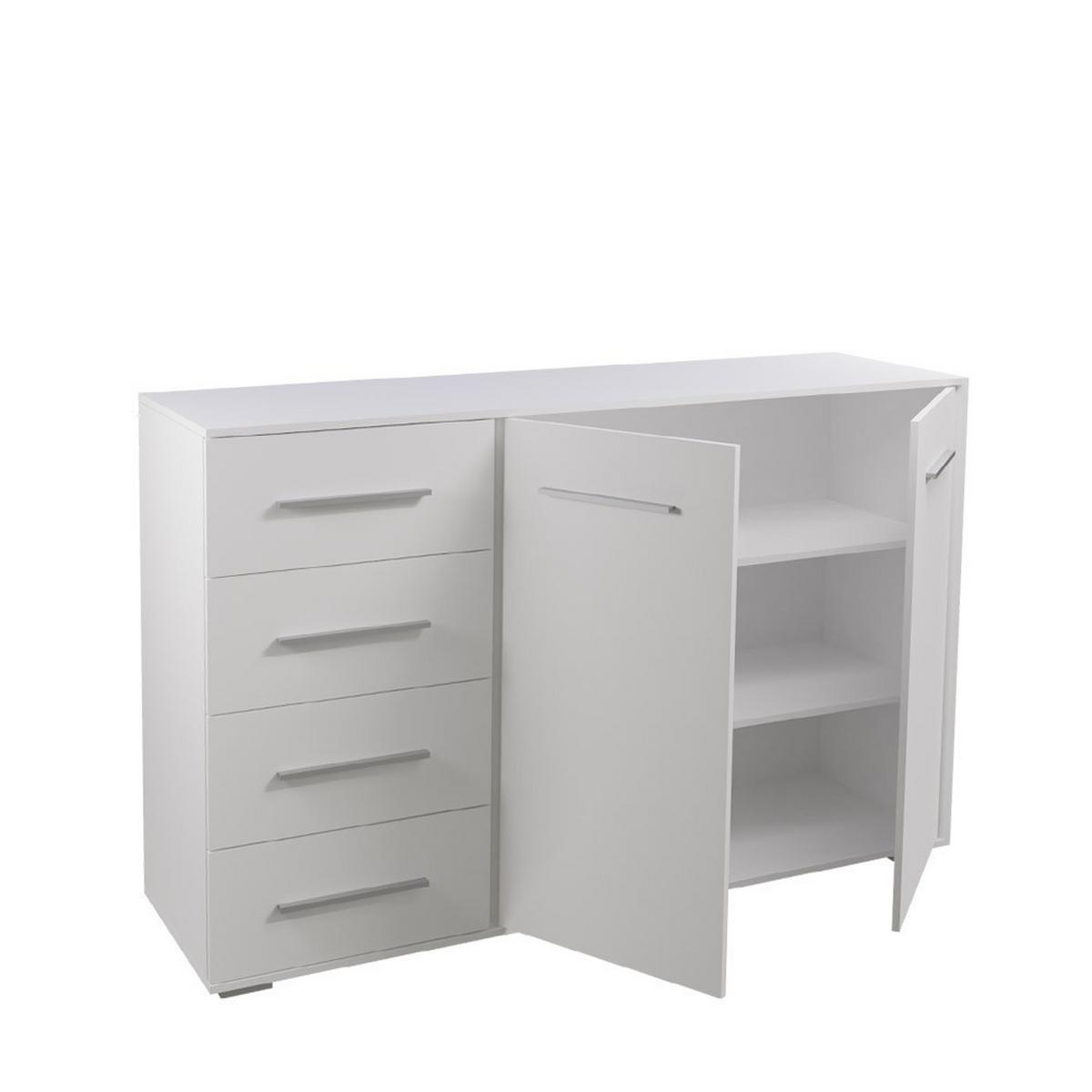 KOMMODE Frida 01 Weiß/Weiß 2D4S 135 cm - Alufarben/Weiß, Holzwerkstoff/Kunststoff (135/95/45cm) - imoebel24