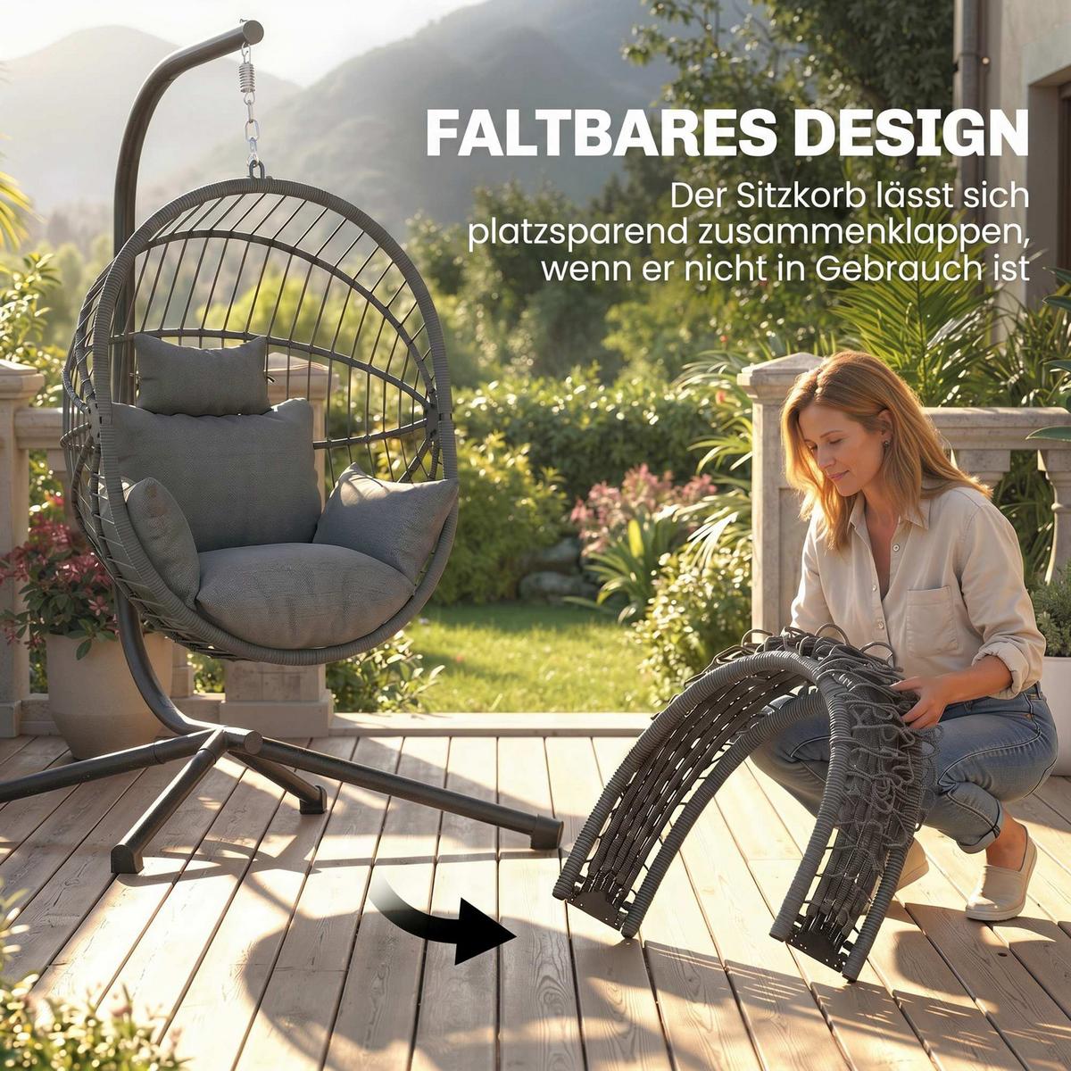 HÄNGESESSEL, Stahl, Polyester, Grau - Grau, Metall (106/188/120cm) - Outsunny