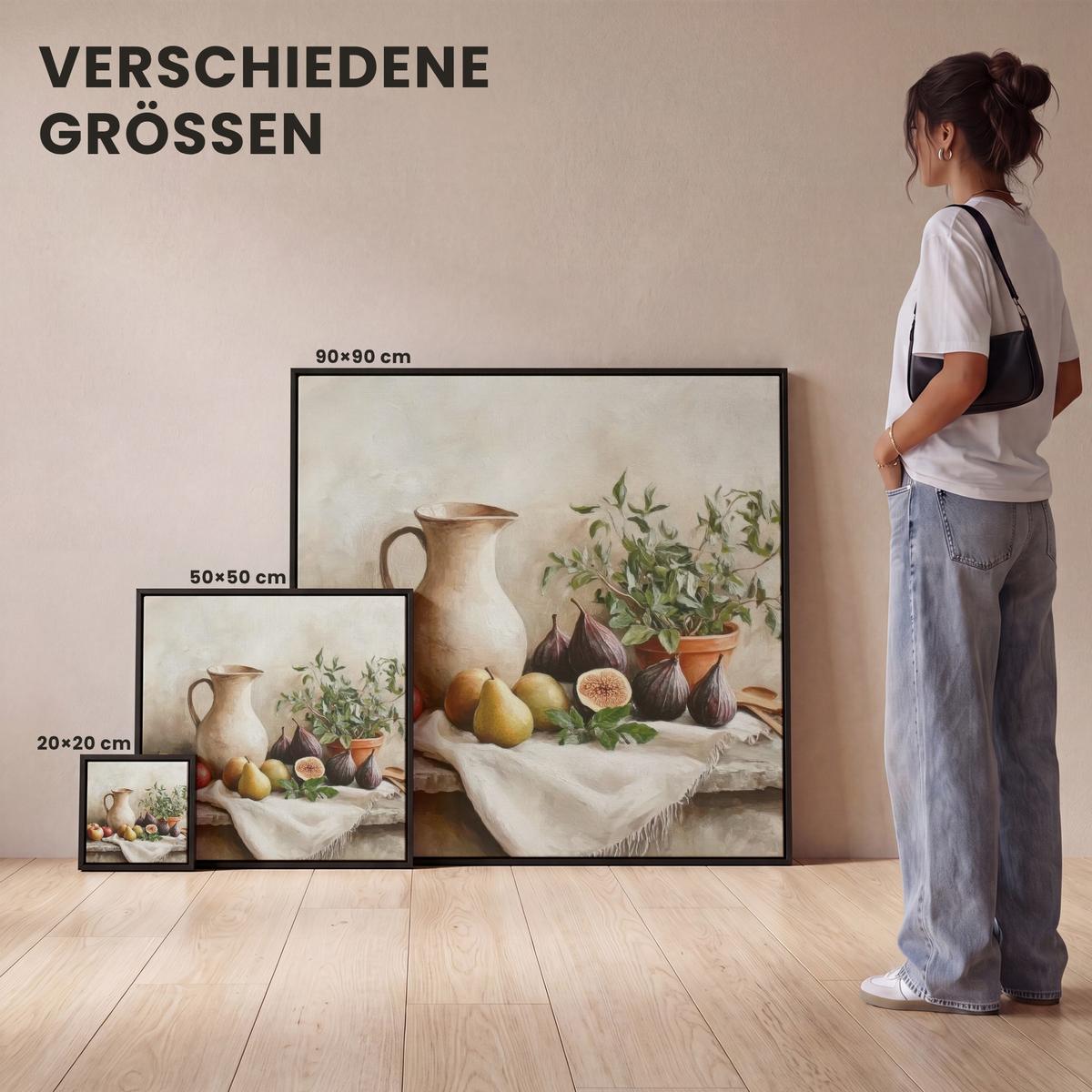 LEINWAND Bilder mit Rahmen - Obst - Kräuter - Ländlich - 50x50 - Naturfarben, Textil (50/50cm) - MuchoWow